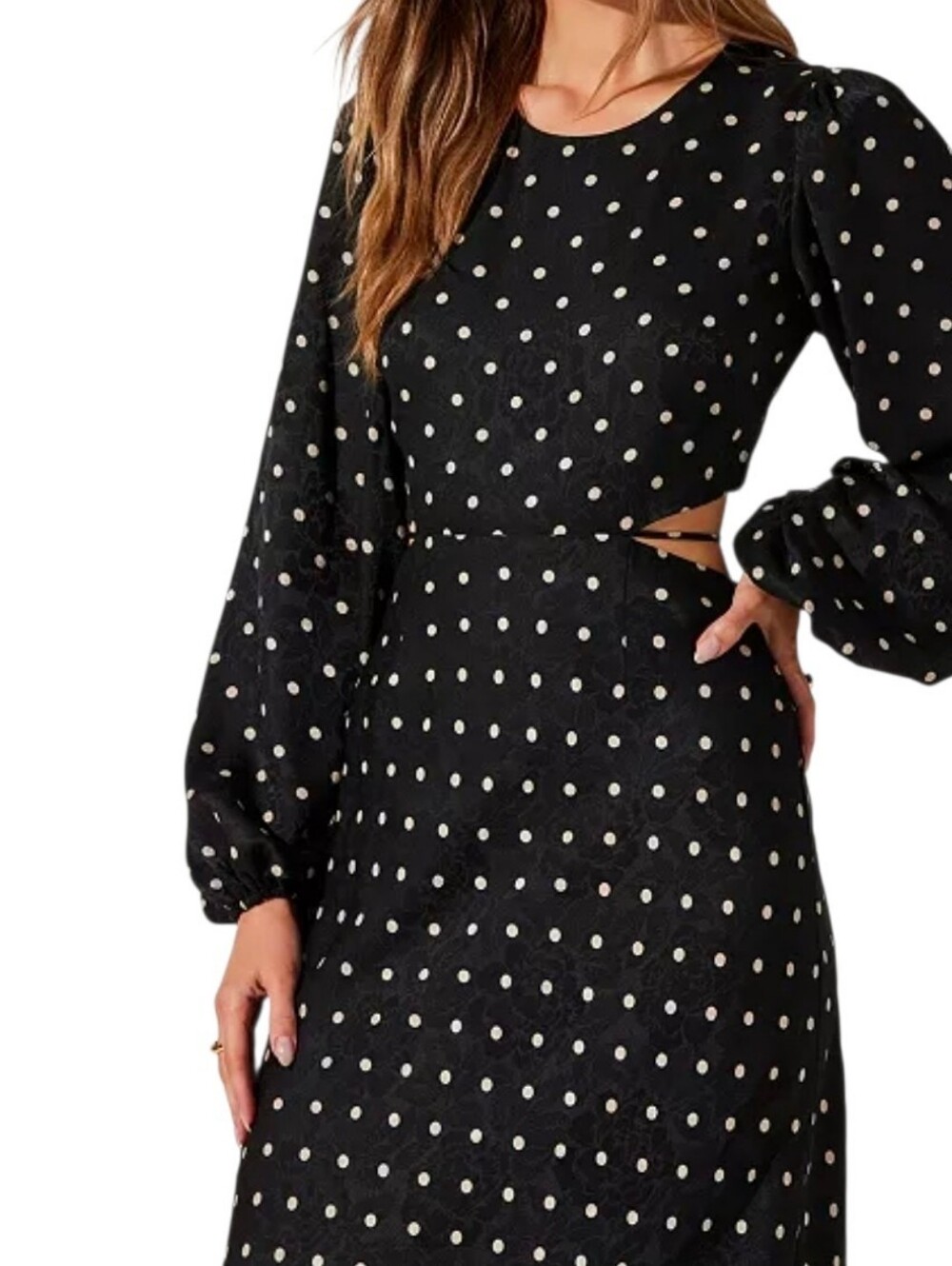 ASTR the Label Women's Quinn Polka-Dot Cutout Maxi Dress Size Meduim - Picture 5 of 16